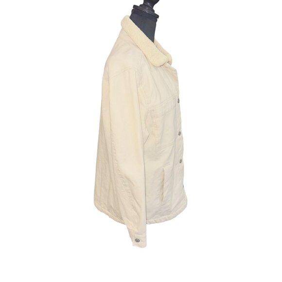 NWT Stoosh Vintage Denim Sherpa Trucker Chore Coat Barn Jacket Cream Oversized - Picture 5 of 14